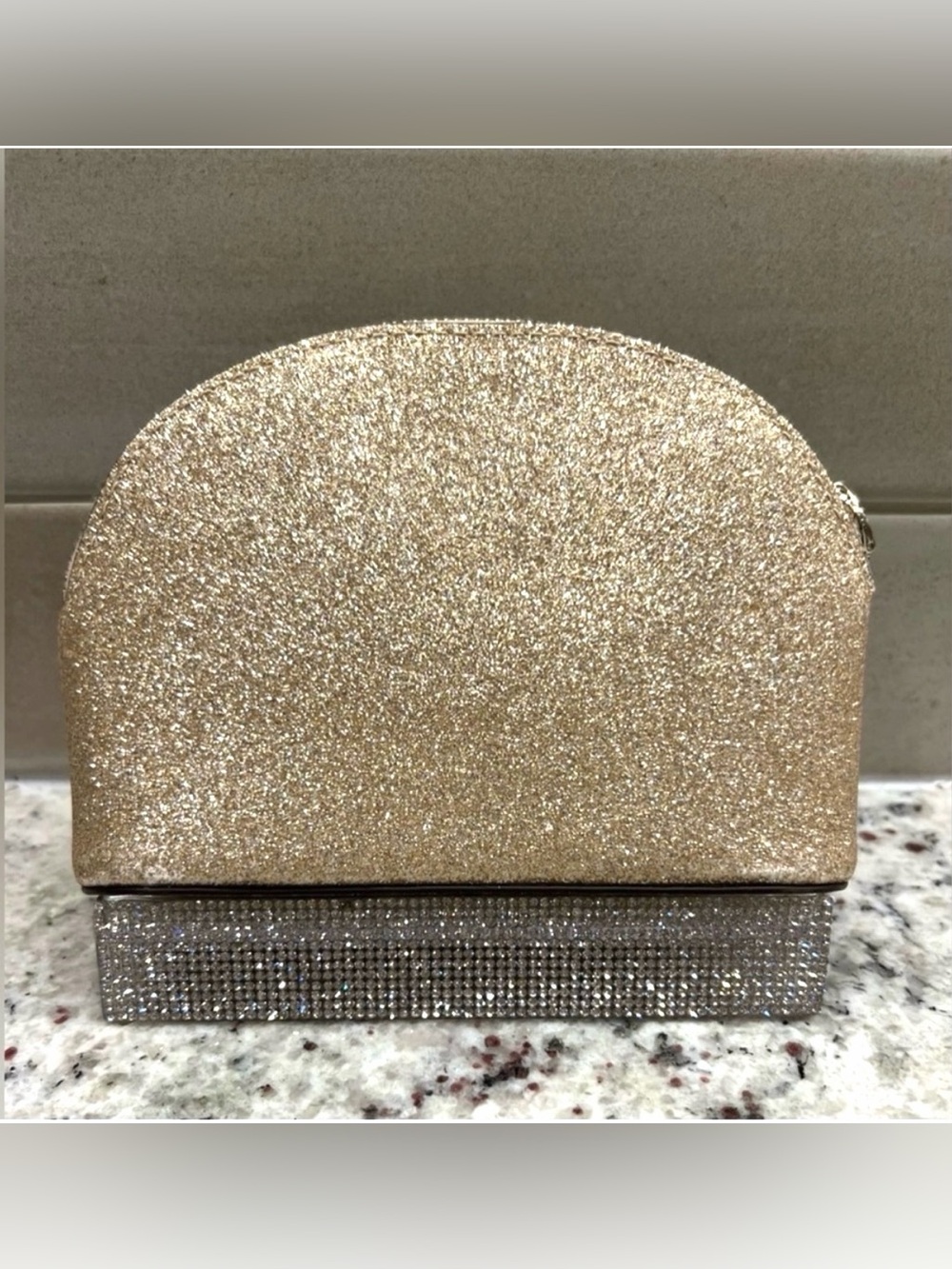 Kate Spade Gold Glitter Dome Clutch cosmetics pouch like new